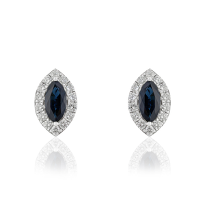 Boucles d'oreilles clous en or blanc K14 massif avec saphir bleu et diamant naturels 6x11mm, style cluster, dernières nouveautés OEM ODM, bijoux de déclaration - Product Image 1