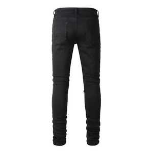 Non-ripped Denim Straight-leg <b>Jeans</b> for Men <b>Elastic</b> Stock Stonewashed Hip Hop Streetwear Fashion - Product Image 2