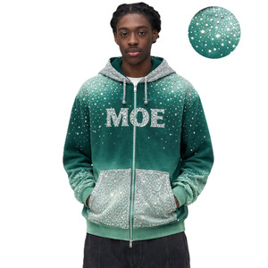 Oversized Bling Rhinestone Zip Hoodies Heavyweight <b>Thick</b> <b>Fleece</b> Streetwear Custom Logo Low MOQ High Quality Wholesale - Product Image 1