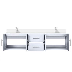 Bianco Lucido 72 Pollici L X 22 Pollici Mobile Bagno Doppio con Set Rubinetteria e Top in Quarzo Bianco - Product Image 5