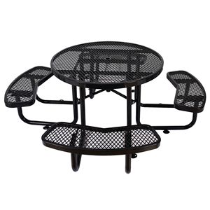 Tavolo da Picnic Rotondo in Acciaio Nero da 46 Pollici per Esterni con Supporto per Ombrellone - Product Image 1