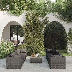 Conjunto de Muebles de Jardín de Ratán PE Gris con Acero con Recubrimiento en Polvo, Plástico y Vidrio - Muebles de Exterior Duraderos - Product Image 1