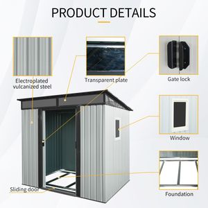 Abri de jardin en métal blanc et noir de 1,83 m x 1,52 m avec fenêtre et plaque transparente pour jardin et pelouse - Product Image 5