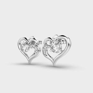 Factory Custom Rhodium Plated Solid 925 <b>Sterling</b> <b>Silver</b> <b>Heart</b> Shape Diamond Stud <b>Earrings</b> Women Fine Jewelry Gift - Product Image 2
