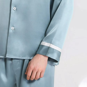 Ensemble de pyjama en satin de soie à manches longues pour homme, style nouveau, respirant et à séchage rapide, 2 pièces - Product Image 5