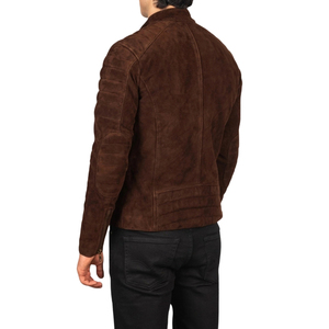Veste de motard en daim marron pour homme, col montant, fermeture éclair, coupe ajustée, veste de moto d'automne - Product Image 2