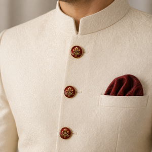 Botones de Lujo Personalizados de Latón con Esmalte Rojo y Motivo de Florero Dorado para Trajes de Hombre, Blazers, Sherwanis y Abrigos Jodhpuri - Product Image 2