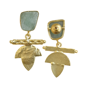Boucles d'oreilles pendantes en Amazonite plaqué or 18 carats faites à la main, forme végétale classique et tendance, bijoux unisexe en alliage de laiton, sertissage clos, style bohème chic - Product Image 6