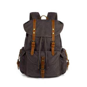Mochila Vintage de Lona con Correa de Cuero, Mochila de Viaje de Gran Capacidad, Mochila de Senderismo para Hombres y Mujeres - Product Image 1