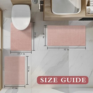 Modern Pink Cotton Bath <b>Mats</b> 3-Piece <b>Set</b> Rectangle Non-Slip Woven Floor Rugs for Home <b>Bathroom</b> Use - Product Image 3