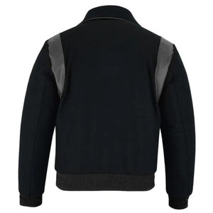 Chaqueta Varsity Negra para Hombre con Hombros de Cuero PU Gris, Cierre de Botones, Cuello Camisero, Ropa Casual de Otoño - Product Image 2