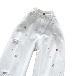 HAMIO SPORTS Jean en denim déchiré taille haute pour femme, coupe large, longueur intégrale, délavé, style décontracté, polyester/coton, imperméable - Product Image 6
