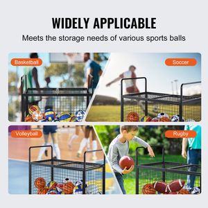 Carrello Portapalloni Sportivi in Metallo con Ruote e Chiusura, Doppio Coperchio, per Interni ed Esterni, Organizzatore per Attrezzature Sportive, Gabbia per Palloni da Basket - Product Image 6