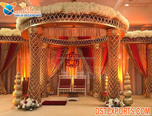 South Indian Wedding Modern Crystal Mandap LED Lighted Pillars Wedding Crystal Mandap Indian Wedding Event Modern Crystal Mandap - Product Image 5