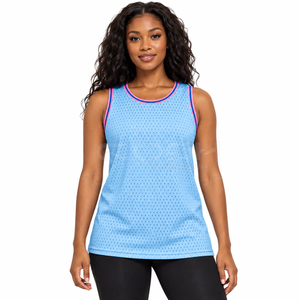 Cosh International Sorority Sisterhood Light <b>Blue</b> <b>Mesh</b> Basketball Jersey Tank <b>Top</b> Round Neck Sleeveless Breathable Solid Color - Product Image 1