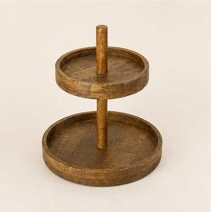 Solid Mango Wood 2-Tier <b>Cake</b> <b>Stand</b> Round Cupcake Tower & Dessert Display Server for Wedding Party and Home Decor Tableware - Product Image 1
