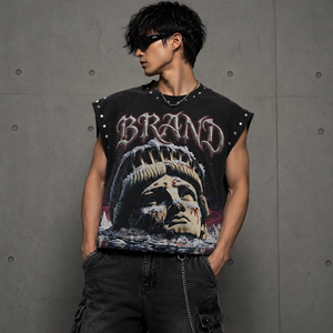 Custom <b>Rhinestone</b> Graphic Print Tank <b>Top</b> 100% Cotton Soft Breathable Black Jersey Custom Logo Unisex Streetwear Tee - Product Image 3