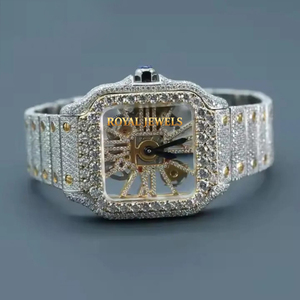 Reloj de Pulsera Cuadrado de Acero Inoxidable con Incrustaciones de Diamantes de Imitación Moissanite, Estilo Lujoso Unisex - Product Image 2