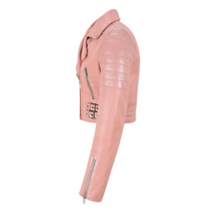 <b>Smart</b> Range <b>Women's</b> Pink genuine Leather Moto <b>Jacket</b> Full Sleeve Zipper Closure Spread Collar Short Length Autumn Style - Product Image 3