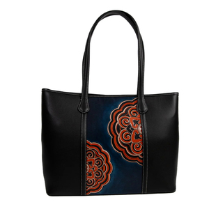Sac fourre-tout en cuir véritable fait main, design floral classique sculpté, sac à main pour femme, style vintage haut de gamme, vert cendré - Product Image 1