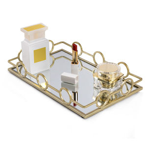 Bandeja Rectangular de Bambú Dorado con Espejo, Elegante Bandeja Decorativa de Metal y Aluminio para Servir, Organizador Decorativo para el Hogar y Hoteles - Product Image 4