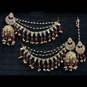 Exquisite Austrian Stone & <b>Mirror</b> Jhumki Fashion Jewelry Set <b>with</b> Maangtikka-10575476MR - Product Image 1
