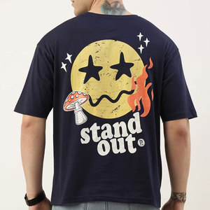 Camiseta de Manga Corta con Cuello Redondo para Hombre, Color Azul Marino, con Estampado de Champiñones, Diseño de Dibujos Animados, Corte Regular Informal, Tejido de Jersey de Algodón Transpirable - Product Image 3