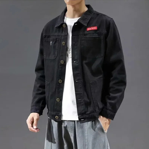 Casual Slim Stretch Black Plain Dyed Canvas Jacket with Stand Collar Waterproof Breathable Eco-Friendly Autumn Fashion - Product Image 3