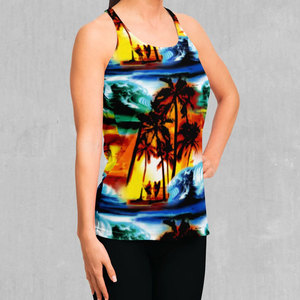 Top deportivo sin mangas con estampado de sublimación y efecto tie-dye para mujer, top sexy acanalado para mujer, camiseta sin mangas para mujer. - Product Image 3