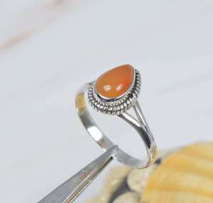 Natural Carnelian Smooth Pear Shape Carved Gemstone Ring 925 Sterling <b>Silver</b> Handmade Carnelian Fashion Ring Elegant Gemstone - Product Image 1