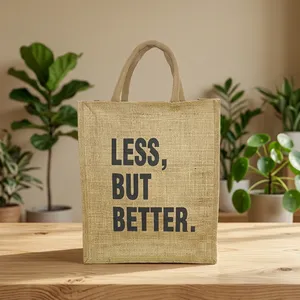 Sac fourre-tout élégant en jute ouvert 12x10x5 avec sangle personnalisée, capacité de 1,9 L, en fibre naturelle, réutilisable, pour le shopping et le transport quotidien - Product Image 1