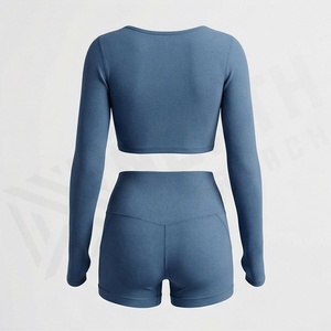 Ensemble de shorts de yoga respirants et soutien-gorge de compression pour femmes, tenue de sport, vêtements de fitness, logo personnalisé, vêtements de sport athlétiques - Product Image 2