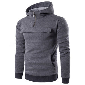 Sweat à capuche polaire demi-zip personnalisé pour homme, 370 GSM, chaud pour l'hiver, en coton, style streetwear, imprimé OEM, vente en gros - Product Image 1