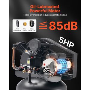 Compressori d'aria industriali a lubrificazione a olio per impieghi gravosi da 5HP, 10 SCFM, 90PSI fino a 175PSI, con serbatoio da 80 galloni - Product Image 3