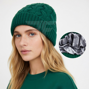 Gorro de Lana de Cachemira de Color Sólido para Otoño e Invierno, Forrado de Satén, Tejido Grueso, para el Frío - Product Image 1