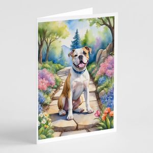 American Bulldog Whimsical A7 Tamaño 5x7 Spring Garden Tarjetas de felicitación Paquete de 8 tarjetas de nota en blanco con sobres - Product Image 1