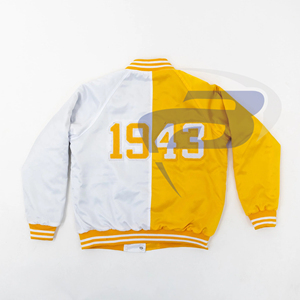 Philo Affiliates Sorority Winter Satin Bomber <b>Jacket</b> for <b>white</b> & Yellow Bold Greek Letter Windproof Sorority Bomber satin <b>Jacket</b> - Product Image 2