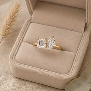 Anillo de compromiso Toi Et Moi con dos diamantes cultivados en laboratorio de corte marquesa y Asscher de 2.50 TCW, oro macizo de 10K, 14K, 18K, joyería fina. - Product Image 4