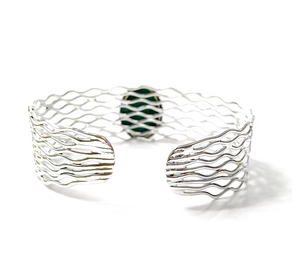 Natural Malachite Cuff Bracelet 925 <b>Sterling</b> <b>Silver</b> Wave <b>Wire</b> Bangle Handmade Green Gemstone Bracelet - Product Image 2