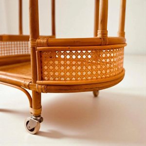 Carrito de Bar de Mimbre Hecho a Mano con Ruedas Giratorias, Mueble Moderno de Ratán Natural para Hotel, Carrito de Servicio para Cocina - Product Image 3