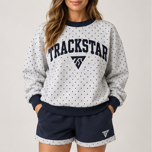 <b>Women's</b> Light Heather <b>Grey</b> Inverse Polka Crew Neck 2-Piece <b>Shorts</b> Set Custom Casual Sportswear - Product Image 1