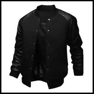 Veste universitaire homme Mego Industry gris/noir en polyester/coton, manches décontractées, col montant, simple boutonnage, coupe droite, printemps - Product Image 6