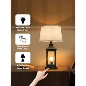 20.5in Modern Farmhouse <b>Bedside</b> Table <b>Lamp</b> 3-Way Dimmable <b>Touch</b> Control 2 Light Nightstand for Bedroom Home Office Bulbs - Product Image 6