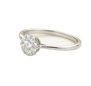 Bague de fiançailles de luxe en or blanc 10K 14K avec diamant de laboratoire taille ronde, design floral, sertissage illusion - Product Image 2