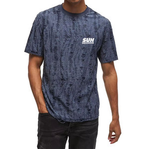 T-shirt ample imprimé couleur unie respirant écologique séchage rapide 100 % coton effet vieilli pour homme – Collection été – Vente en gros - Product Image 1