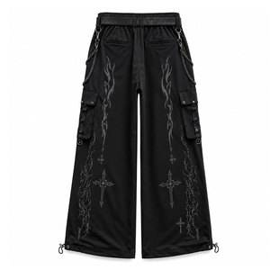 DANISH IMPEX Pantalon large gothique pour homme, taille mi-haute, fermeture éclair, motif croix brodé, plusieurs poches, 100% coton denim - Product Image 3