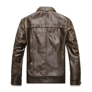 Chaqueta de Motociclista de Cuero Genuino Marrón para Hombre, con Cierre de Cremallera, Cuello Camisero, Corte Regular, para Otoño - Product Image 2