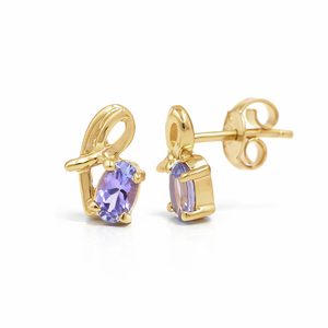 Boucles d'oreilles clous ovales en argent sterling 925 avec tanzanite, plaqué or 1 micron, finition rhodium, mariage, minimaliste, élégant, design de créateur - Product Image 1