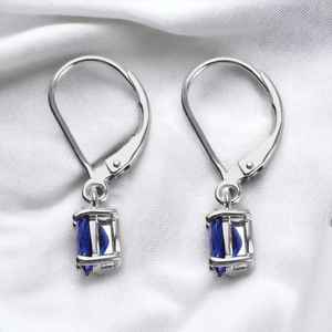 Pendientes de Tanzanita en Plata de Ley, Corte Marquesa, Solitario Dorado, Gema Azul Violeta, Piedra de Nacimiento de Diciembre, Regalo para Fiesta - Product Image 3