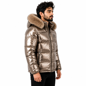OEM <b>Men</b>’s Reflective Quilted Puffer <b>Jacket</b> with Fur Hood <b>Warm</b> and Stylish Quilted Padded Varsity Bomber <b>Men's</b> <b>Jacket</b> Wholesale - Product Image 3